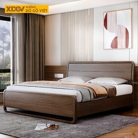 Giường Gỗ Óc Chó Hiện Đại Kết Cấu Liền Mạch Bo Góc Hộc...