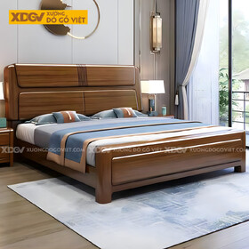 Giường Gỗ Xoan Đào Tự Nhiên Đầu Ghép Tấm Nổi Kẻ Chỉ Dọc