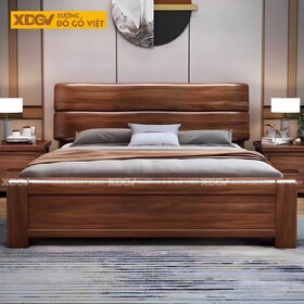 Giường Ngủ Căm Xe Hiện Đại Đầu 2 Tấm Gỗ Nguyên Khối Bo...