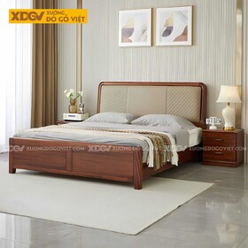 Giường Ngủ Gỗ Căm Xe Đầu Bo Góc Ốp Nệm Họa Tiết Đối...