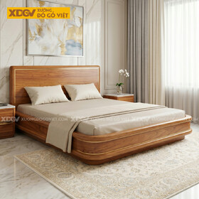 Giường Ngủ Gỗ Căm Xe Phối Viền Kim Thiết Kế Ôm Bo Sang Trọng