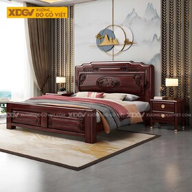 Giường Ngủ Gỗ Căm Xe Tân Cổ Điển Họa Tiết Chạm Khắc Tinh Xảo