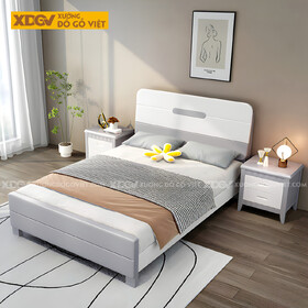 Giường Ngủ Gỗ Cao Su Góc Bo Tròn Mặt Phẳng Trơn Xám Trắng