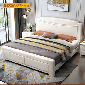 Giường Ngủ Gỗ Cao Su Hiện Đại Đầu Kẻ Chỉ Họa Tiết Trung...