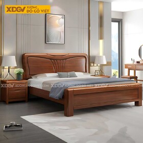 Giường Ngủ Gõ Đỏ Á Đông Đầu Chạm Khắc Hình Rẻ Quạt Cách Điệu