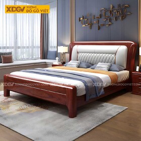 Giường Ngủ Gõ Đỏ Đẹp Gỗ Dày Đầu Bọc Nệm Họa Tiết...