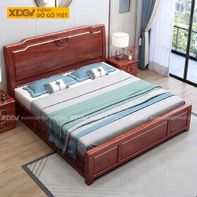 Giường Ngủ Gỗ Gõ Đỏ Á Đông Kết Cấu Pano Họa Tiết Vân Mây
