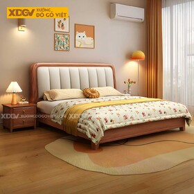 Giường Ngủ Gỗ Gõ Đỏ Chân Thấp Đầu Bo Cong Bọc Nệm Múi...