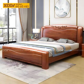 Giường Ngủ Gỗ Gõ Đỏ Kẻ Chỉ Lượn Sóng Chạm Khắc Hoa Lá...