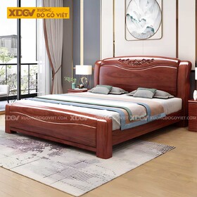 Giường Ngủ Gỗ Gõ Đỏ Kẻ Chỉ Lượn Sóng Chạm Khắc Hoa Lá...