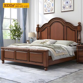 Giường Ngủ Gỗ Gõ Đỏ Tân Cổ Điển Đầu Vòm Cong Pano Đối Xứng