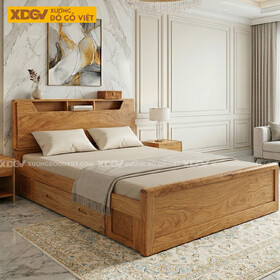 Giường Ngủ Gỗ Gõ Đỏ Tự Nhiên Sang Trọng Tinh Tế Tích Hợp Kệ