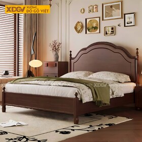 Giường Ngủ Gỗ Óc Chó Cổ Điển Đầu Sóng Mây Trụ Tiện Trang...