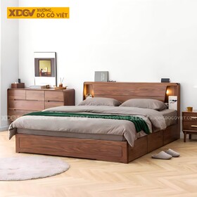 Giường Ngủ Gỗ Óc Chó Dạng Hộp Vai Ngăn Kéo Đầu Tích Hợp...