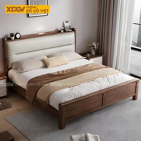 Giường Ngủ Gỗ Óc Chó Hiện Đại Đầu Bọc Nệm Trắng Phân...