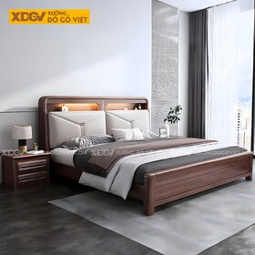 Giường Ngủ Gỗ Óc Chó Kệ Đầu Giường 2 Ngăn Có Nệm Bọc...