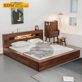 Giường Ngủ Gỗ Óc Chó Lọt Nệm Kệ Âm Đầu Giường Có Đèn...