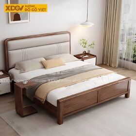 Giường Ngủ Gỗ Sồi Đầu Bọc Nệm 2 Tầng Sọc Dọc Đối Xứng