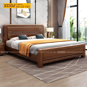Giường Ngủ Gỗ Sồi Dày Dặn Đầu Bo Góc Họa Tiết Sóng Nước