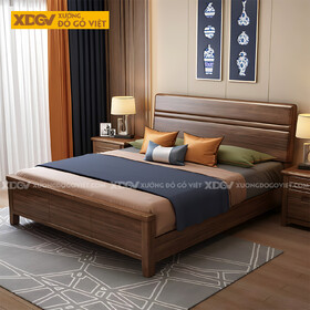 Giường Ngủ Gỗ Sồi Dày Dặn Soi Rãnh Chỉ Chìm Phân Tầng