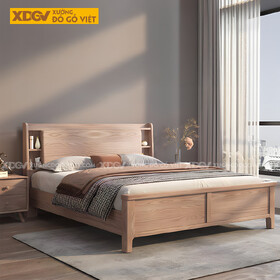 Giường Ngủ Gỗ Sồi Hiện Đại Japandi Tích hợp Kệ Đựng...