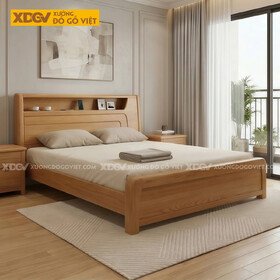 Giường Ngủ Gỗ Sồi Mỹ Thiết Kế Rãnh Kẻ Phối Kèm Kệ Đầu...