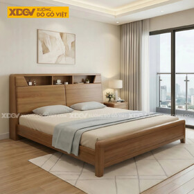 Giường Ngủ Gỗ Sồi Mỹ Thiết Kế Bo Góc Mềm Mại Kèm Kệ Lưu...