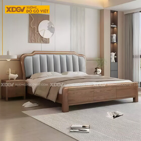 Giường Ngủ Gỗ Sồi Tân Cổ Điển Đầu Vòm Bọc Nệm Xanh Chia...