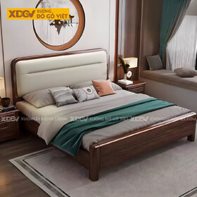 Giường Ngủ Gỗ Sồi Tự Nhiên Đầu Bo Tròn Bọc Nệm Sang Trọng