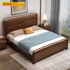 Giường Ngủ Gỗ Sồi Tự Nhiên Đầu Bo Tròn Pano Kẻ Chỉ Gợn...