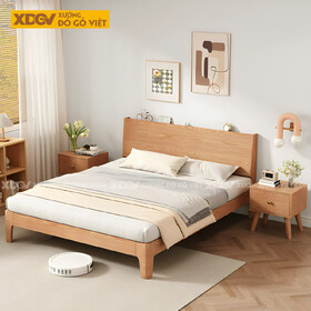 Giường Ngủ Gỗ Sồi Tự Nhiên Hiện Đại Kệ Sau Đầu Giường