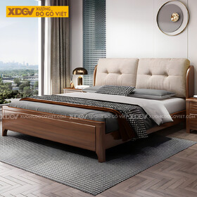 Giường Ngủ Gỗ Sồi Tự Nhiên Hiện Đại Phối Gối Tựa Đầu Giường