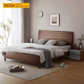 Giường Ngủ Gỗ Veneer Óc Chó Hiện Đại Tối Giản Đầu Rãnh Ngang