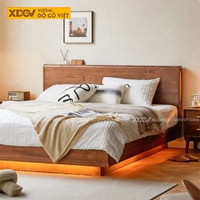 Giường Chân Bệt Kiểu Hộp Gỗ Veneer Óc Chó