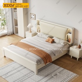 Giường Ngủ Màu Trắng Sơn Gỗ Veneer Óc Chó