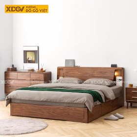 Giường Ngủ Gỗ Veneer Óc Chó Hệ Ngăn Kéo Vai Lớn