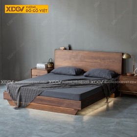 Giường Ngủ Giấu Chân Gỗ Veneer Óc Chó