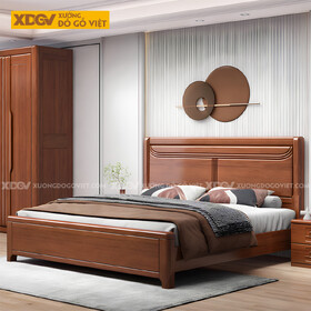 Giường Ngủ Gỗ Gõ Đỏ Đầu Kẻ Rãnh Khắc Chìm Nghệ Thuật