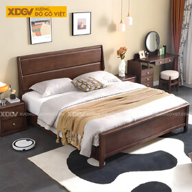 Giường Ngủ Gỗ Xoan Đào Khung Pano Đầu Kẻ Chỉ Ngang 2 Tầng