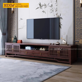 Kệ Để Tivi Gỗ Óc Chó Á Đông Cửa Chấn Song Đối Xứng Trang...