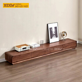 Kệ Để Tivi Gỗ Óc Chó Bo Cong Mềm Mại Dạng Sát Sàn Sang Trọng