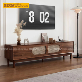 Kệ Để Tivi Gỗ Óc Chó Đan Mây Phong Cách Tối Giản Hiện Đại