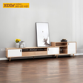 Kệ Để Tivi Gỗ Sồi Mỹ Ghép Lệch Tầng Tối Ưu Không Gian