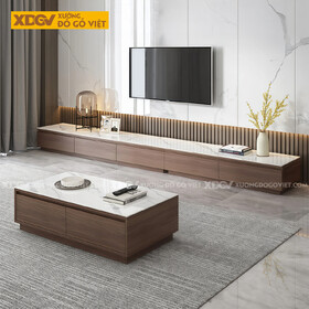 Kệ Để Tivi MDF Tích Hợp Đá Dáng Vuông Dài Liền Mạch Tối...