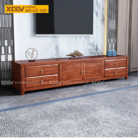 Kệ Để Tivi Phòng Khách Gỗ Gõ Đỏ Thiết Kế Cánh Tủ Trung Tâm