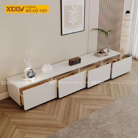 Mẫu Kệ Để Tivi Phòng Khách Gỗ MDF Thiết Kế Dạng Hộp Bo Cạnh