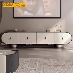 Kệ Để Tivi Trưng Bày Phòng Khách Gỗ Cao Su Chân Tròn Độc Đáo