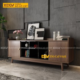 Kệ Gỗ Công Nghiệp Phòng Khách Kiểu Chân Cao Hiện Đại