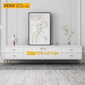 Kệ Tivi Màu Trắng Chân Cao Chân Sắt Mạ Đồng