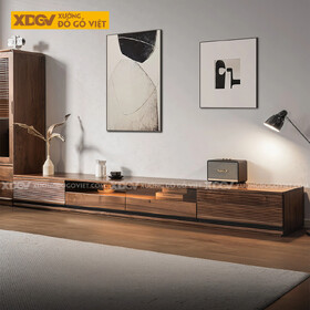 Kệ Tivi Gỗ Óc Chó Chân Sát Sàn Thiết Kế Dáng Thấp Hiện Đại